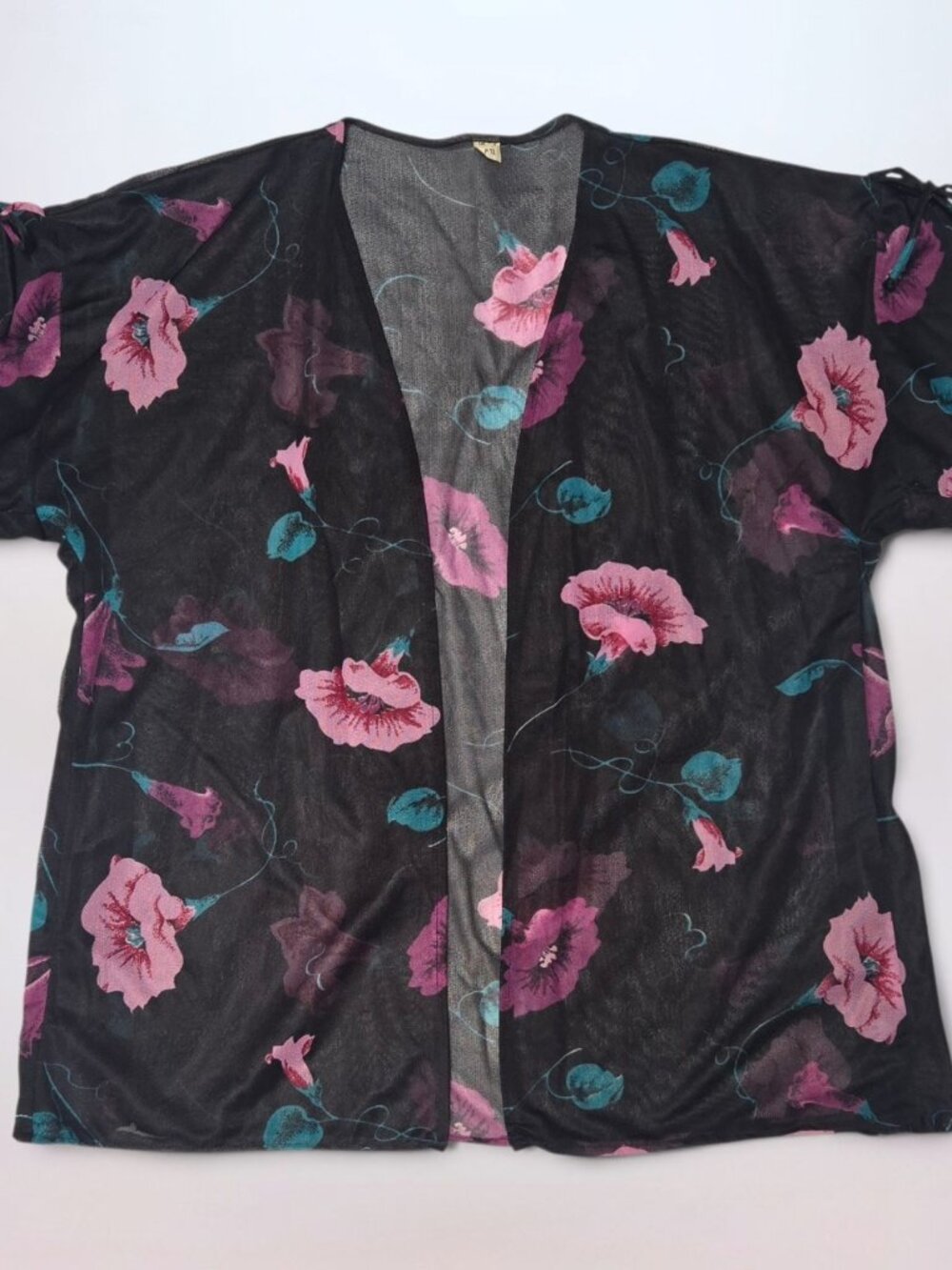 Vintage 80s Dark Floral Sheer Kimono Coverup (Size 12)